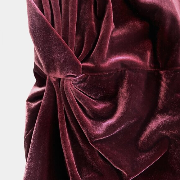 BANANA REPUBLIC Long Sleeve Stretch Velvet Twist Midi Dress in Wine Burgundy - Picture 7 of 11